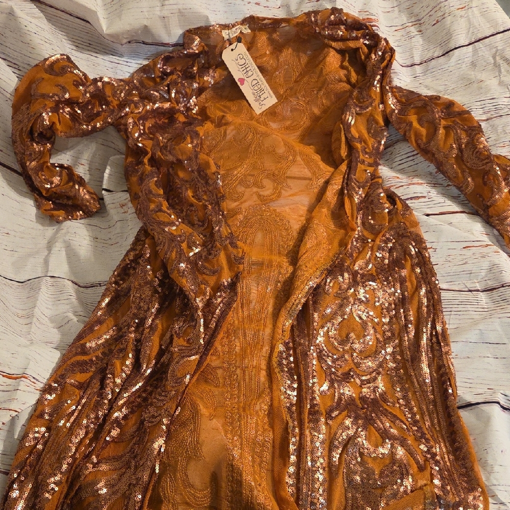 Southern Fried Chics Sequin Embellished Long Sleeve Duster NWT